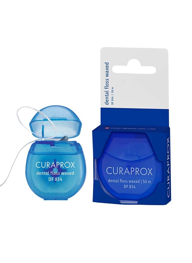 CURAPROX Df 834 Waxed Dental Floss | Mint-Flavored, Gentle & Effective Plaque Removal | In Dispenser – 50M - Image 1
